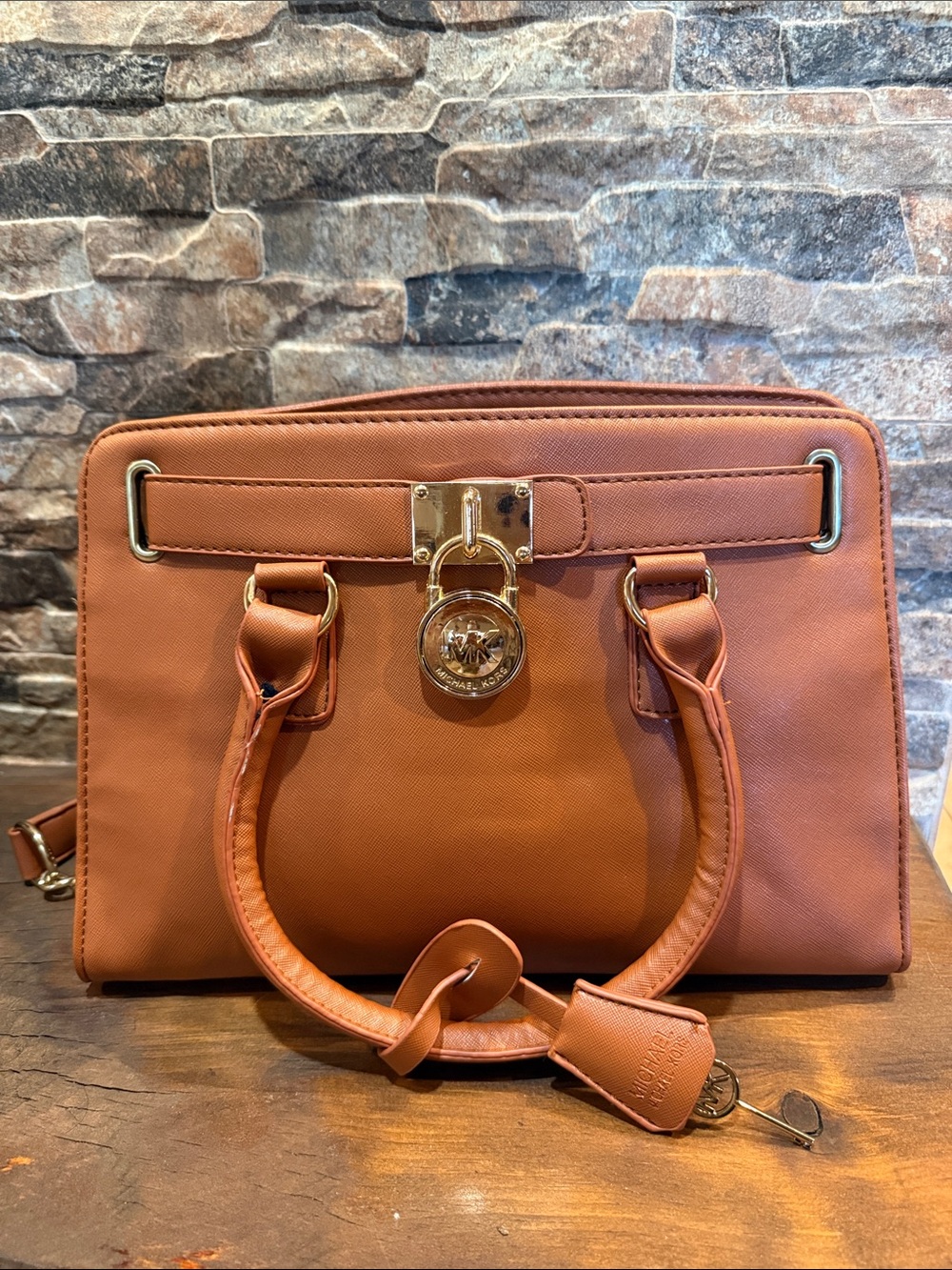 Michael Kors Cognac Saffiano Satchel with Gold Hardware